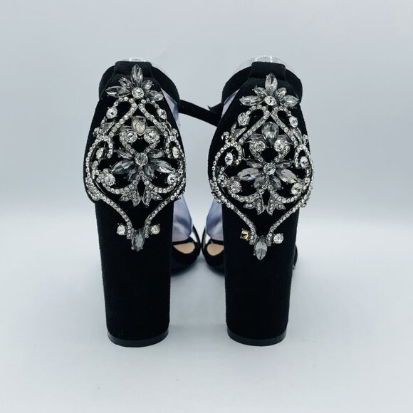 Heels Womens Shoes Size 9 Black Rhinestone Embellished High Statement Sandals - Picture 7 of 11
